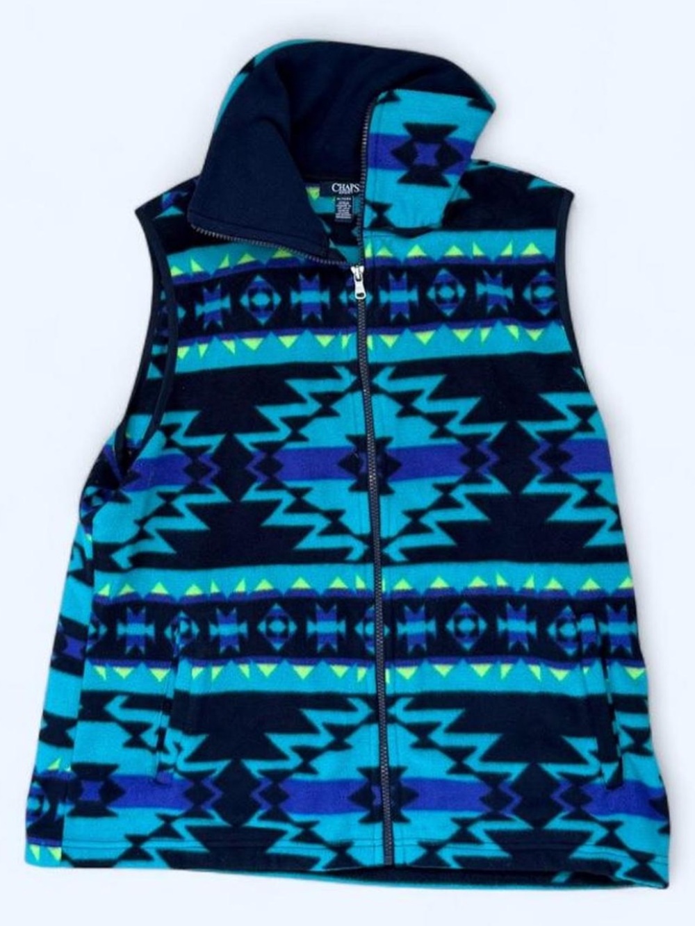 Vintage Chaps Unisex pattern Fleece Vest in Teal, Navy & Lime